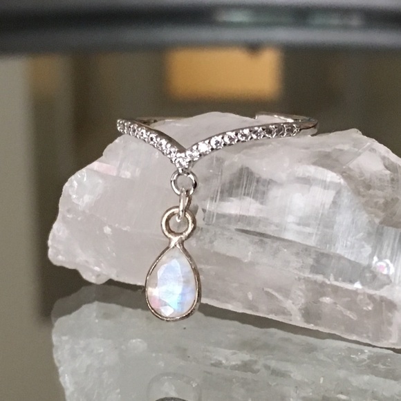 Handmade Jewelry - Dainty Moonstone Pear Drop Adjustable Ring